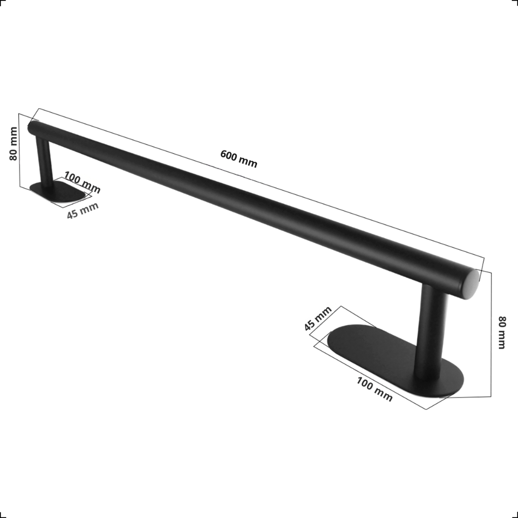 Suporte Porta Toalha Banho Sem Furo Aço Inox Preto Fosco Black Matte — imagem 2 de 2