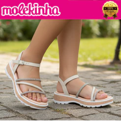 Sandália Infantil Molekinha Papete Menina Flatform Casual Ajustável Tira Brilhosa Confortável Estilosa 2361205 Original