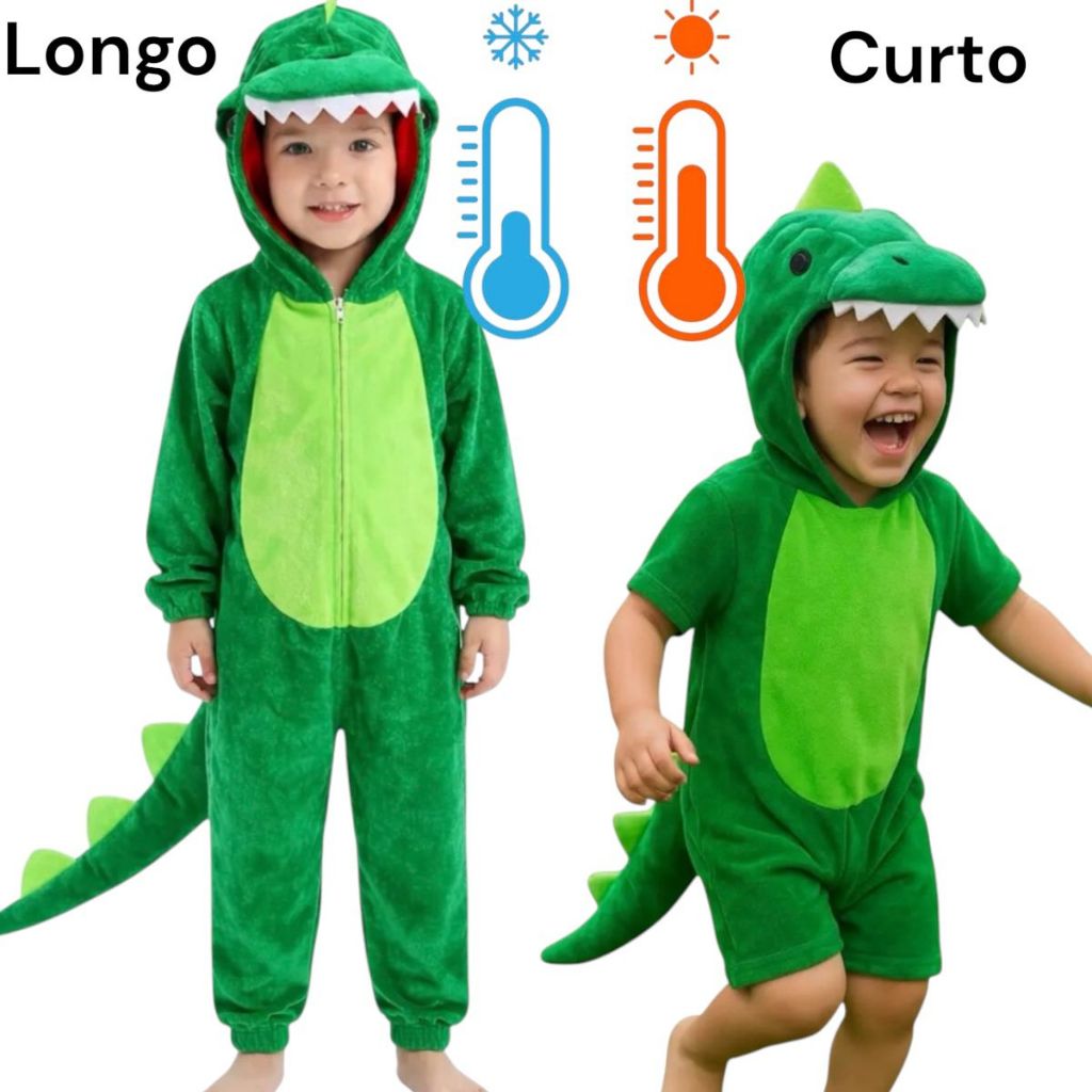 Fantasia Infantil Dinossauro Menino Menina Pijama Macacão Tiranossauro Rex