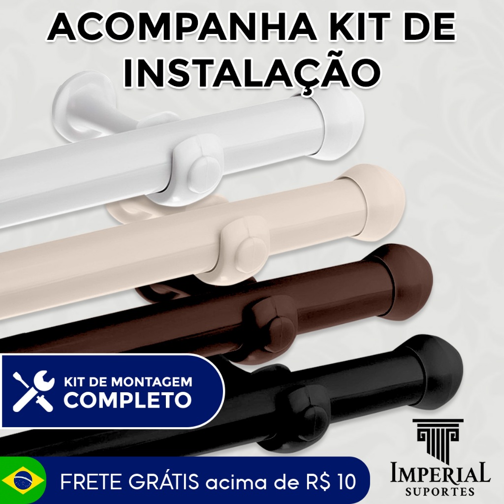 Kit com 3 Varões de Madeira Para Cortina Simples 2,00 Metros 19mm Varão com Ponteira e Suporte