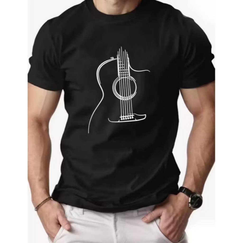 Camiseta Masculina Violão Estampada 100% Algodão | Camisa Premium Básica Moda Musical Casual Confortável Blusa Versátil