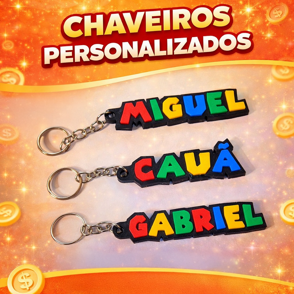 Chaveiro 3D Personalizado Tema Super Mario com Seu Nome