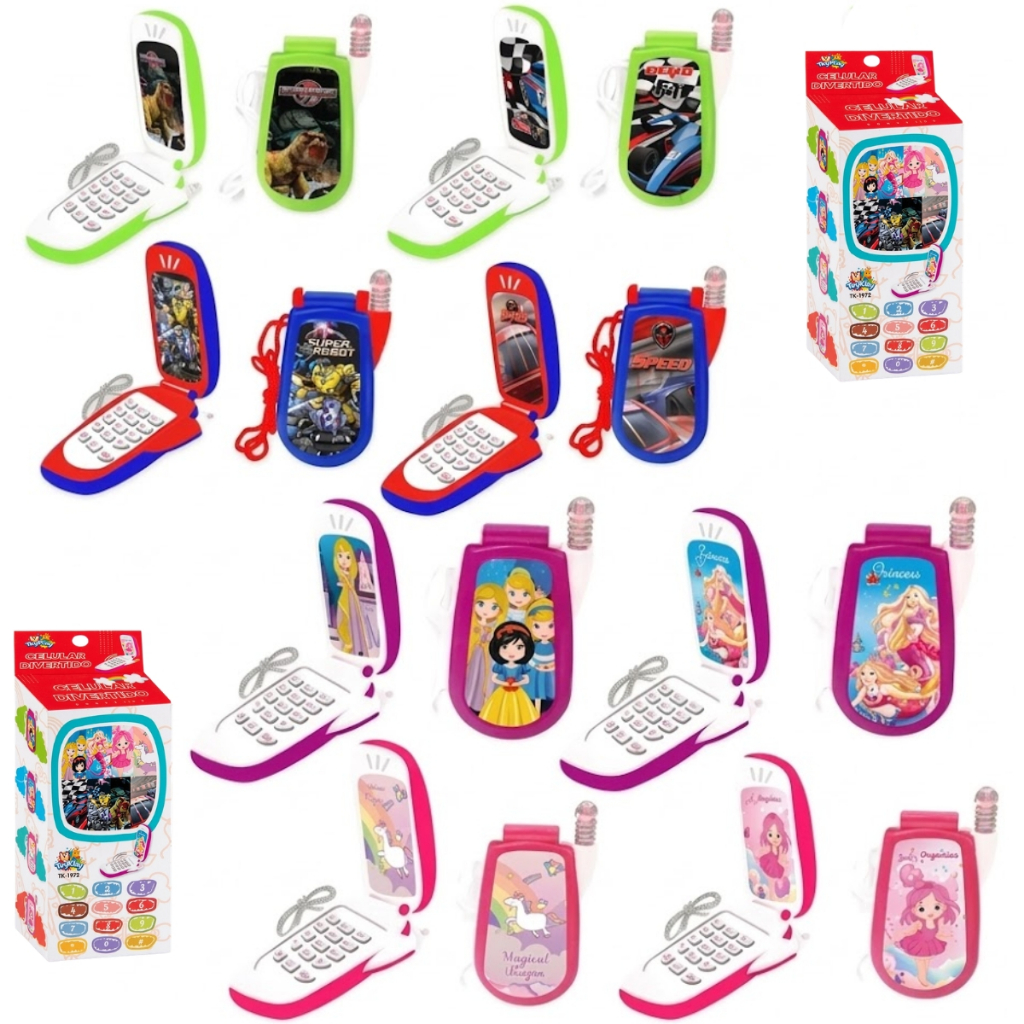 Kit 2 Celular Infantil Brinquedo Luz Som Lembrancinha Prenda