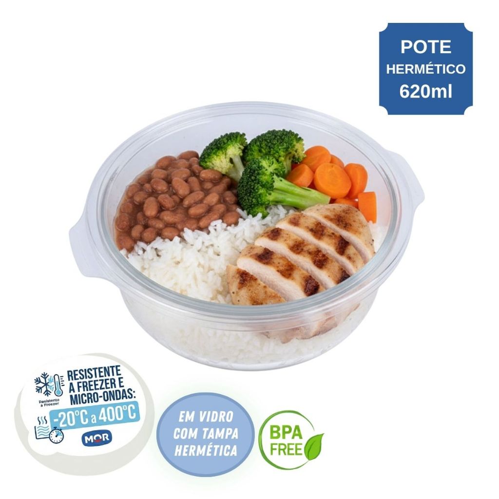 Pote Hermético Marmita de Vidro Redondo 620ml Mor