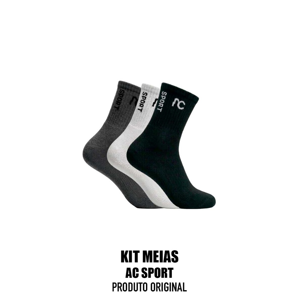 Kit 3 pares de meias cano longo canelada AC sport original