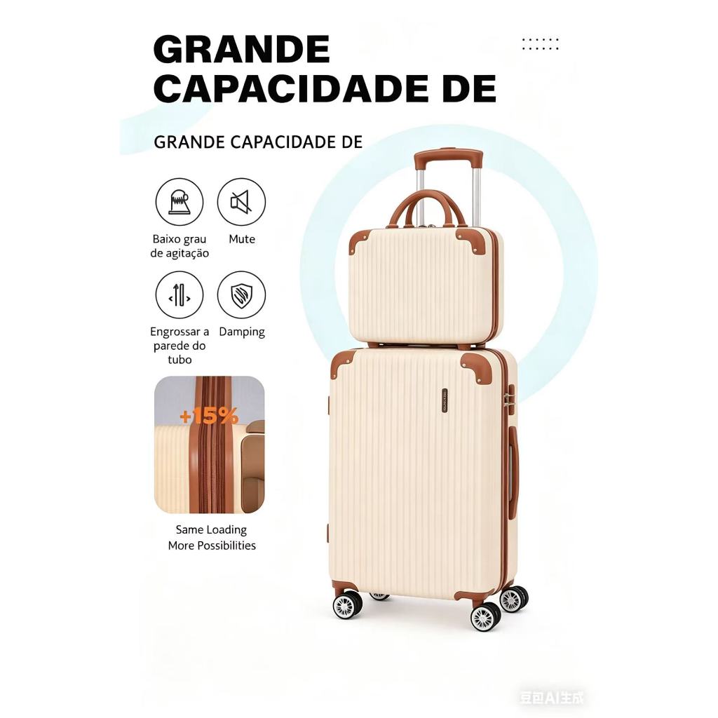 PROMOCAO kit de Mala para Viagem 10 KG Ziper Extensível 4 Roda Gira 360 Grau Fibra + Frasqueira codigo:2024B