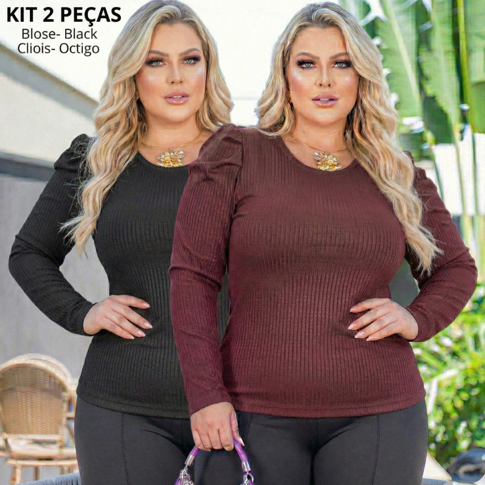Blusas Manga Longa Plus Size Feminina Kit C/2 Unidade G1 G2 G3 G4 em Oferta na Shopee