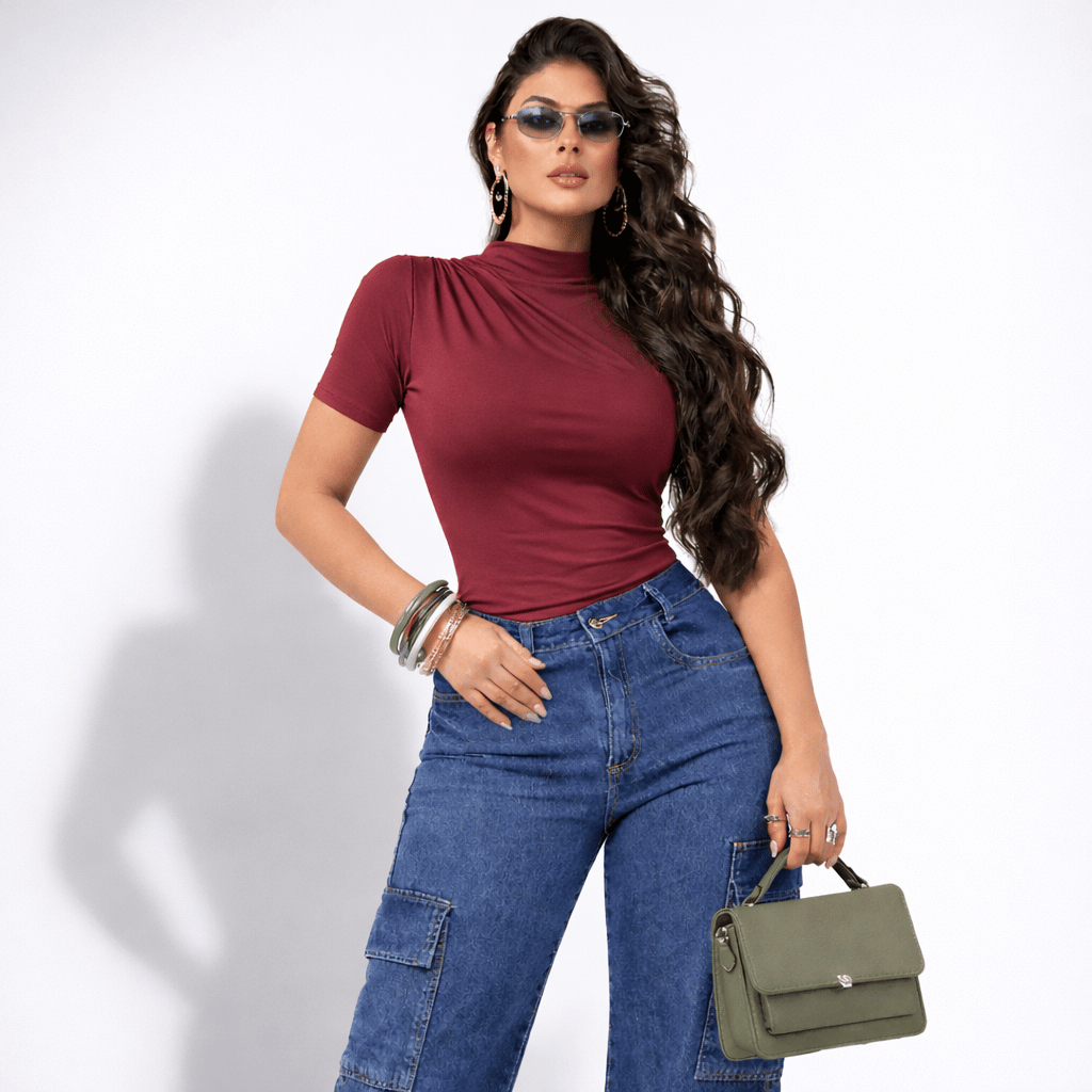 Camisa Feminina Casual com Gola Alta para Festa e Estilo Elegante em Oferta na Shopee