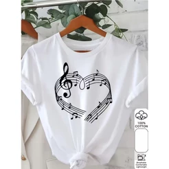 Camiseta Algodão Feminina Coração Musico Notas Infantil ao Plus Size até G5 189