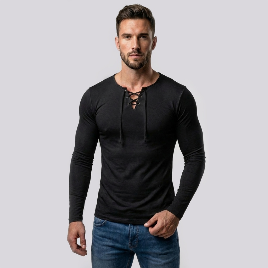Camiseta Bata Masculina Ilhos Slim Camiseta Viscose Elastano Confortável Viscolycra Manga Longa