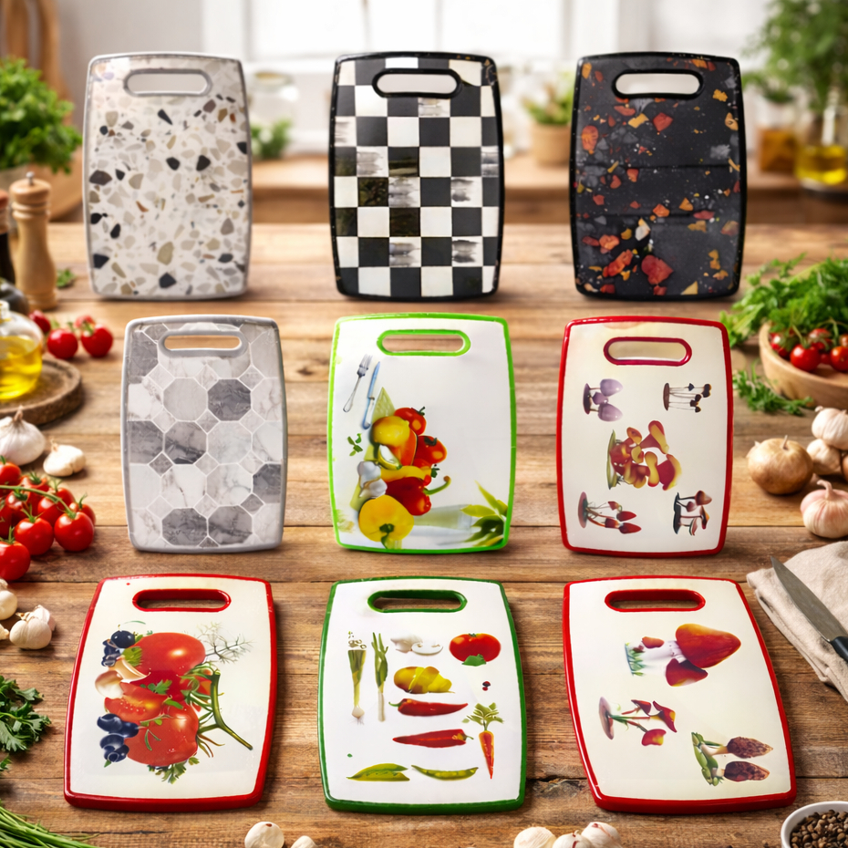 Tábua De Cozinha Plástica Média Resistente Decorada Para Churrasco Carne Frutas Legumes