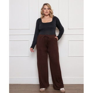 Calça Pantalona Lanzinha Plus Size Inverno Elastico Cintura Alta