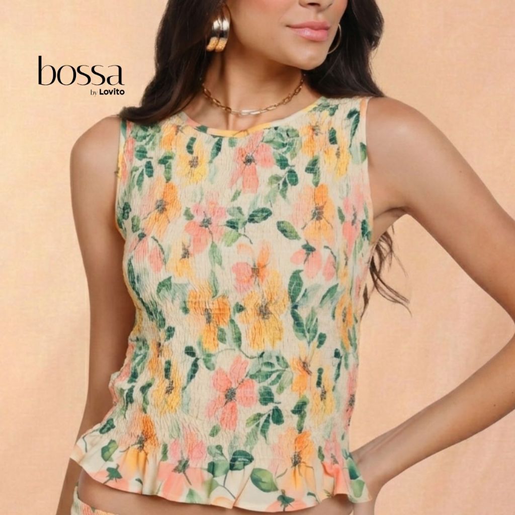 Lovito Bossa l Regata Lastex Estampa Floral Delicada BLB15791609