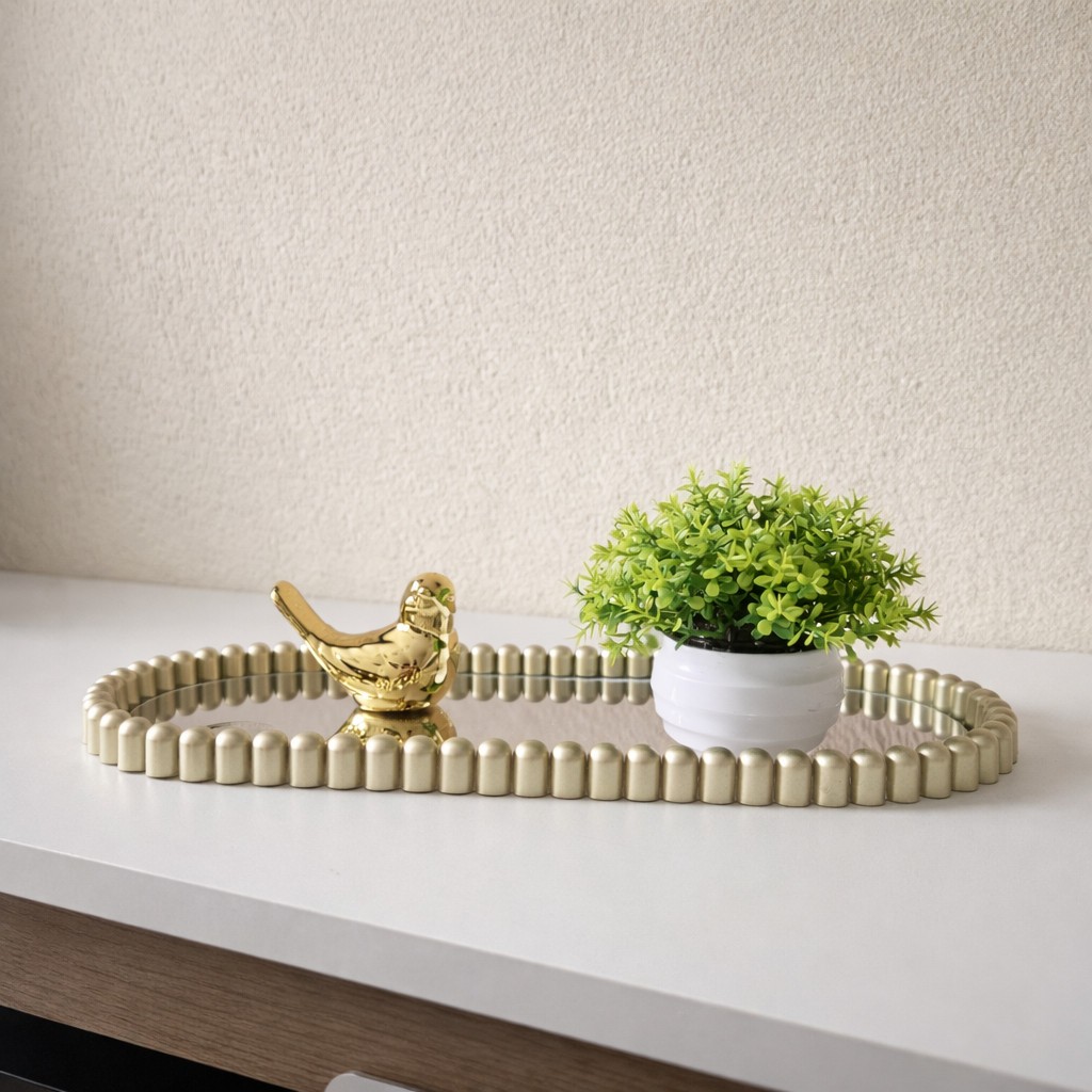 Bandeja Decorativa Espelhada 20x30 Luxo Dourada/Preta Porta Perfume Maquiagem Organização Banheiro Lavabo