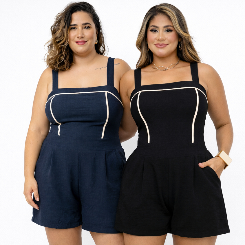 Macaquinho Feminino Com Vies Duna Plus Size Alça Larga com Bojo Forrado Elegante Casual Tecido Duna Premium Modas May em Oferta na Shopee