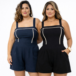 Macaquinho Feminino Com Vies Duna Plus Size Alça Larga com Bojo Forrado Elegante Casual Tecido Duna Premium Modas May em Oferta na Shopee