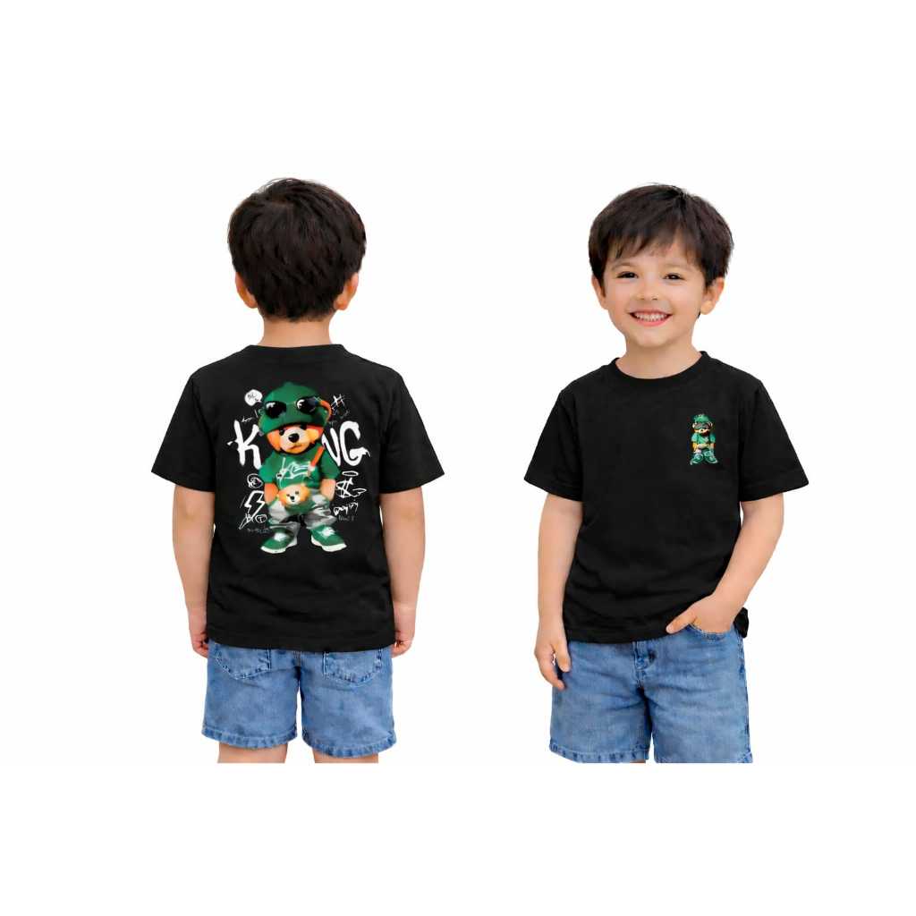 Camisa Camiseta Urso 100% Algodão Infantil Estampa Costas e Peito Ursinho Street Estilo Confortável