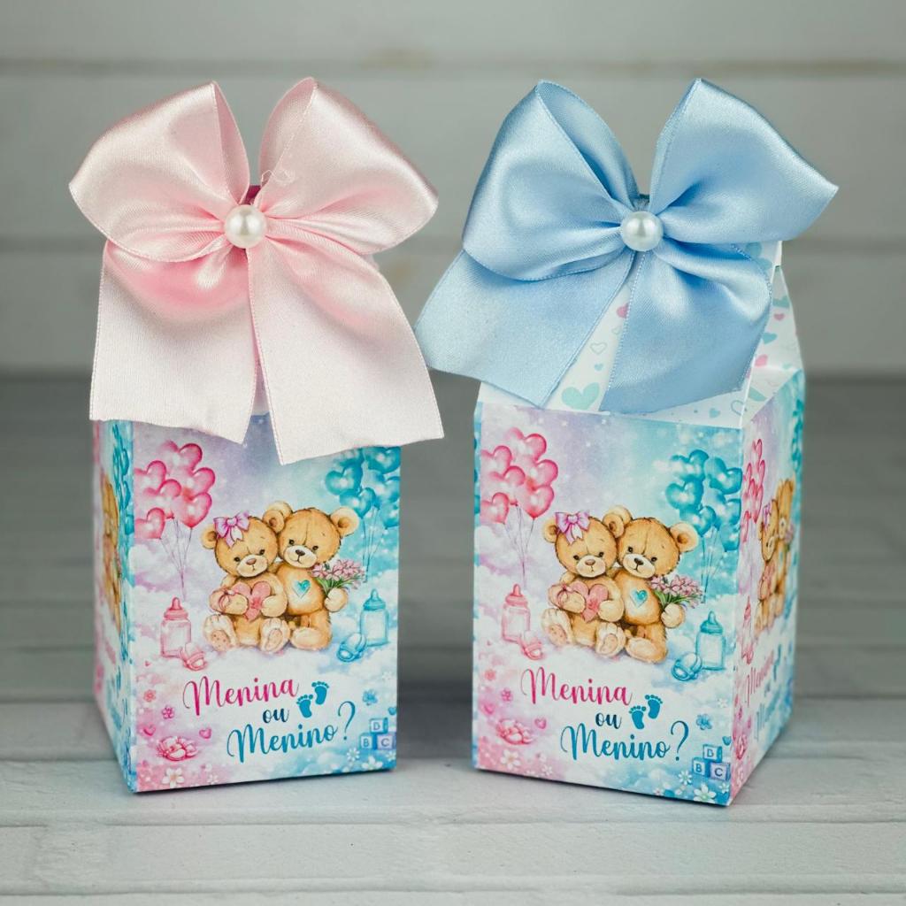 10Caixa Milk Personalizada Tema Chá Revelação Rosa e Azul Lembrancinha Festa Infantil Decoração Aniversário