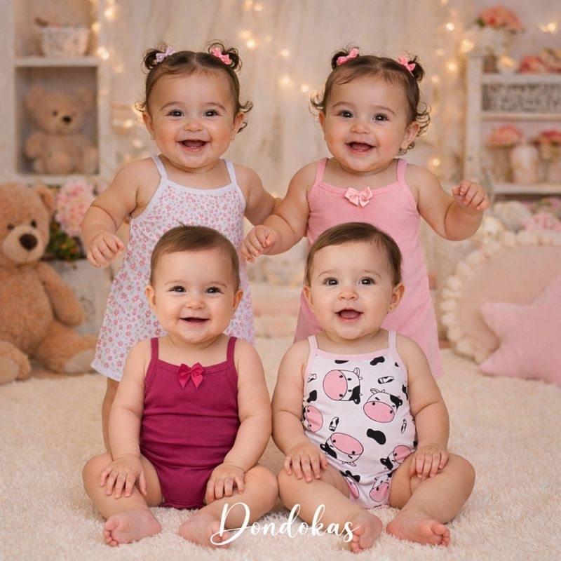 kit 4 Peças 2 Macaquinho bebe e 2 Body Alcinha bebe menina Roupa de Bebe Algodão M G GG