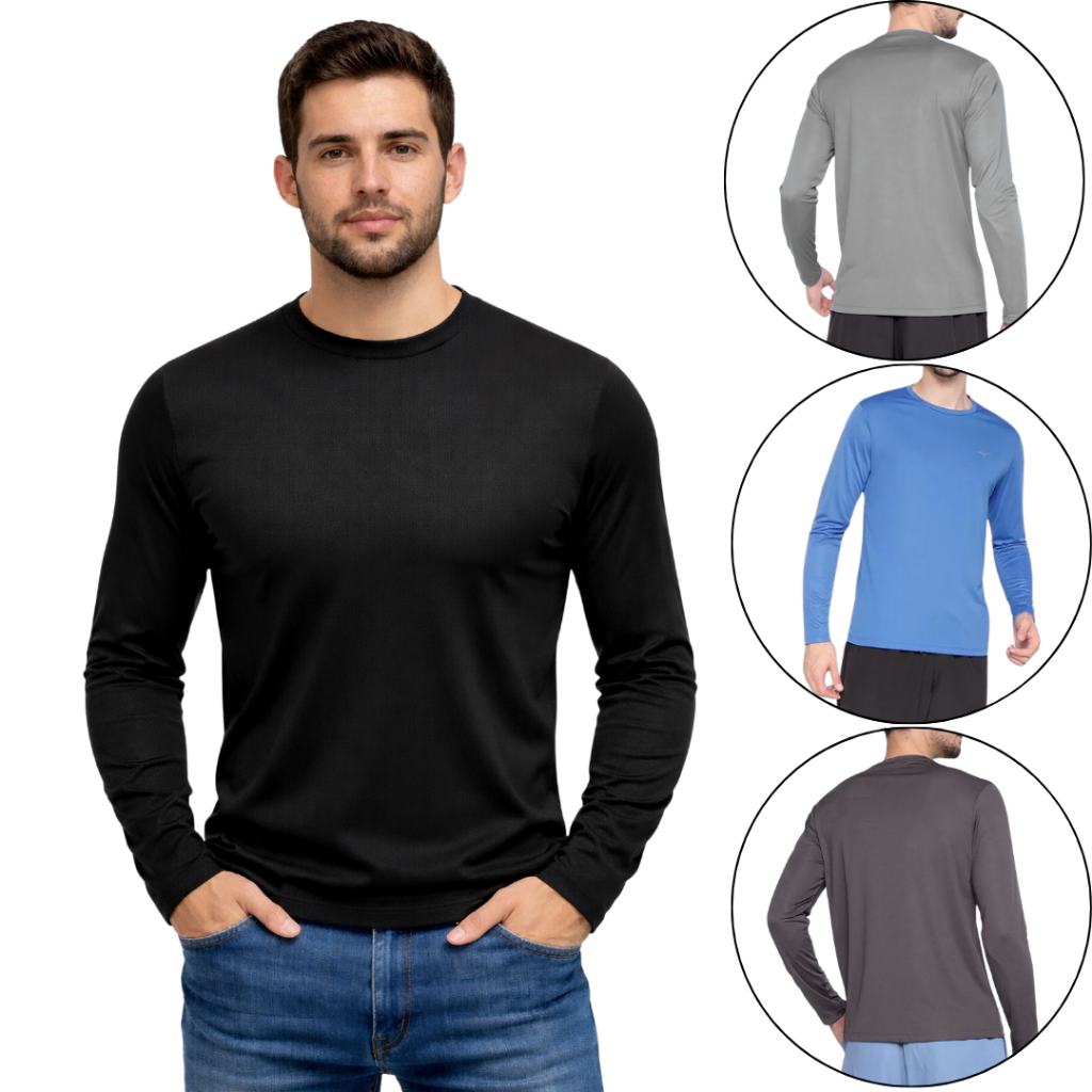 Camisa masculina blusa manga longa segunda pele malha fria em Oferta na Shopee