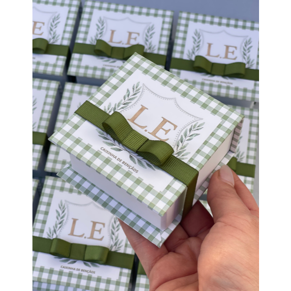 10 Caixinhas de Bençãos Lembrancinha PERSONALIZADA Versículos Oração Aniversário Batizado Maternidade XADREZ VERDE