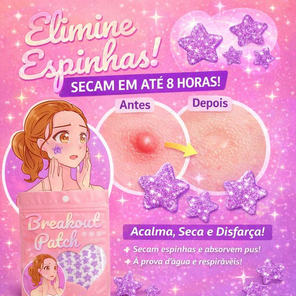 Adesivo Anti Acne Estrela Hidrocoloide Seca Espinhas em Horas Removedor Cravos 40un