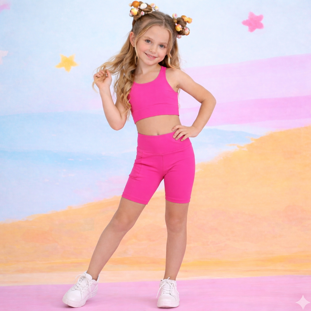 Conjunto Infantil Menina Treino Legging Short  Academia Feminino Fitness Exercicio Poliamida Esporte