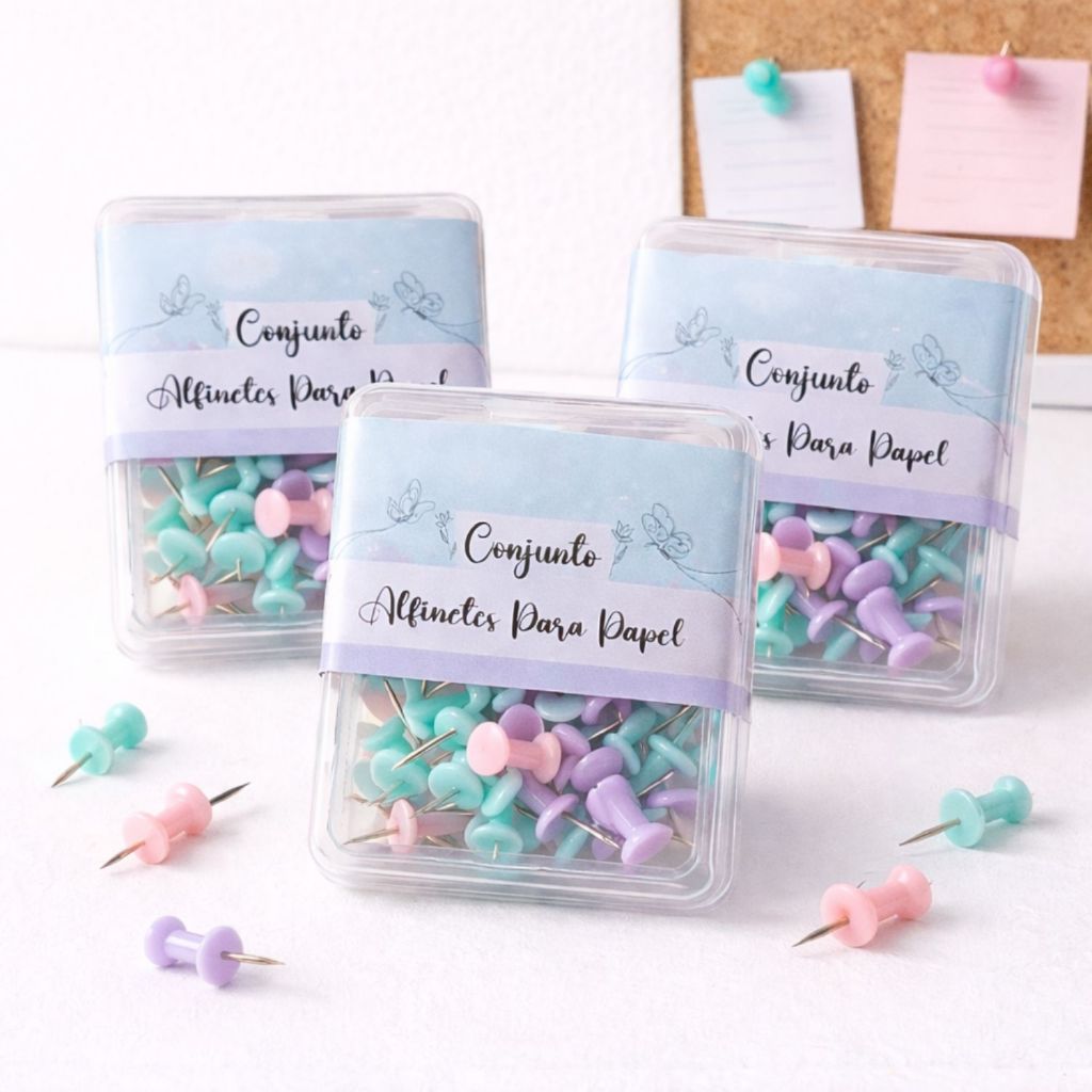 Kit Alfinete Colorido Tachinha para Quadros Murais Escritório Home Office Pin Mapa Escolar