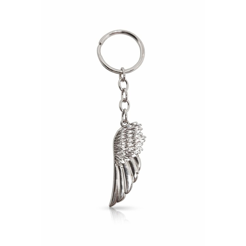 Chaveiro Asa de Anjo Prateado Metal Amuleto Proteção Fé Presente Criativo Chave Bolsa Carro
