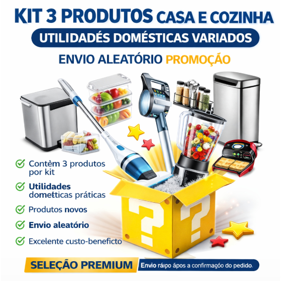 Kit 3 Produtos Casa e Cozinha Utilidades Domésticas Organização Promoção Envio Aleatório