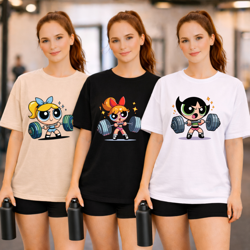 Kit 3 Camisetas Femininas Algodão Estampado Meninas Super Poderosas Academia Treino Camisa Básica