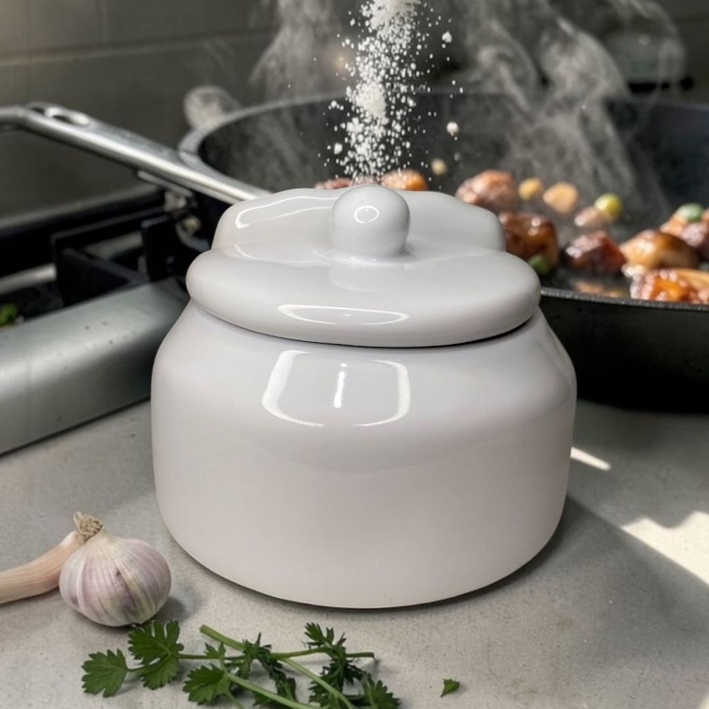 Saleiro De Cozinha Em Cerâmica 650g Com Tampa Mesa Parede Porta Sal — imagem 2 de 2