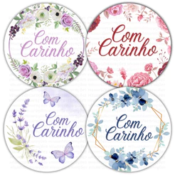 Kit 130 Adesivos com Carinho Com Amor Embalagem Decorativa Presente Cliente 4x4