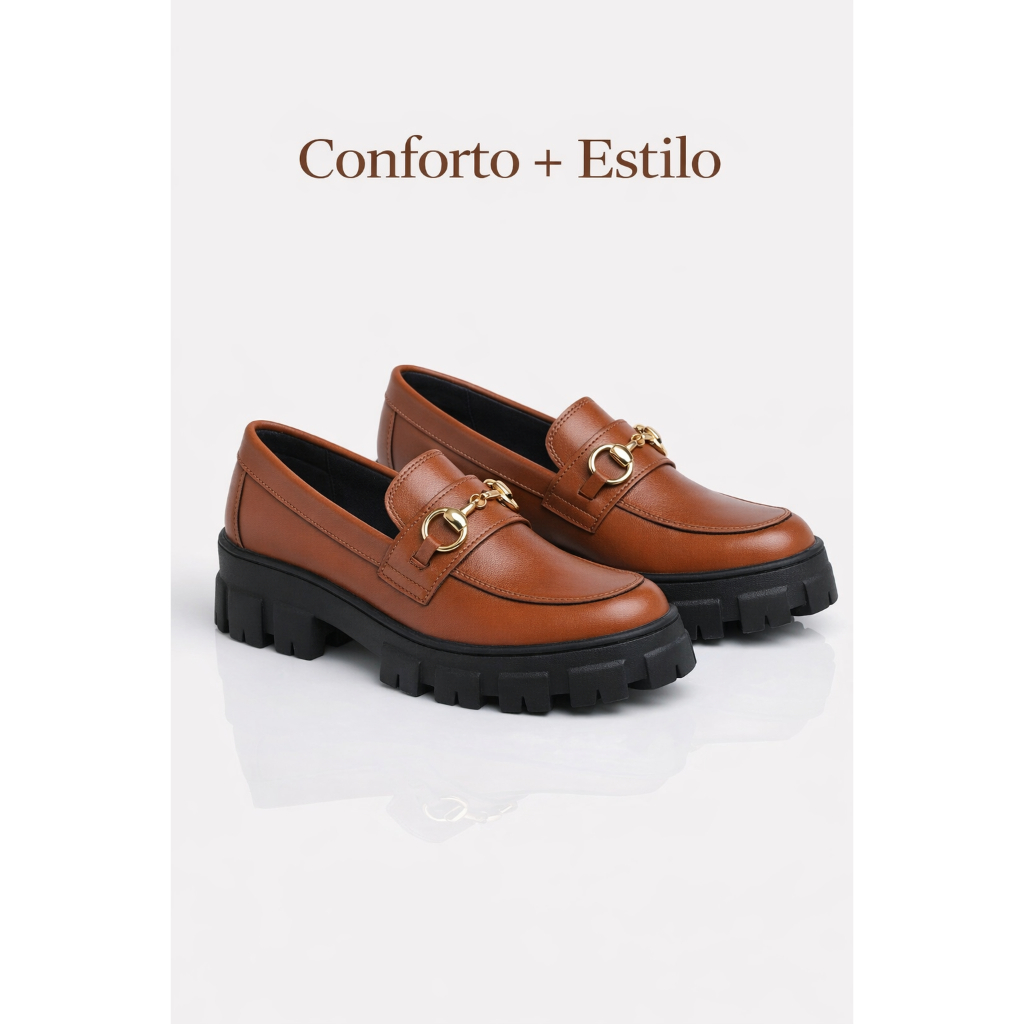 Sapato Feminino Mocassim Com Sola Antiderrapante Confortavel Tratorado Lançamento Casual Moderno