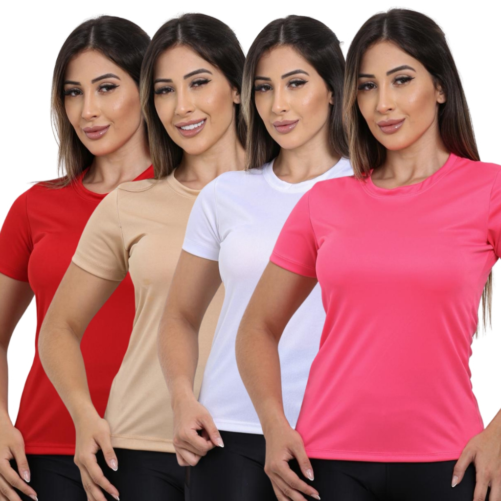 Kit 4 Camisetas Feminina Dry Fit Academia Treino Corrida Esportes Caminhada Poliéster