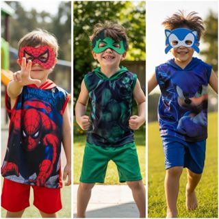 Fantasias Tematicas Infantil Menino Regata, Short E Mascara Sonic Spider Man Hulk em Oferta na Shopee