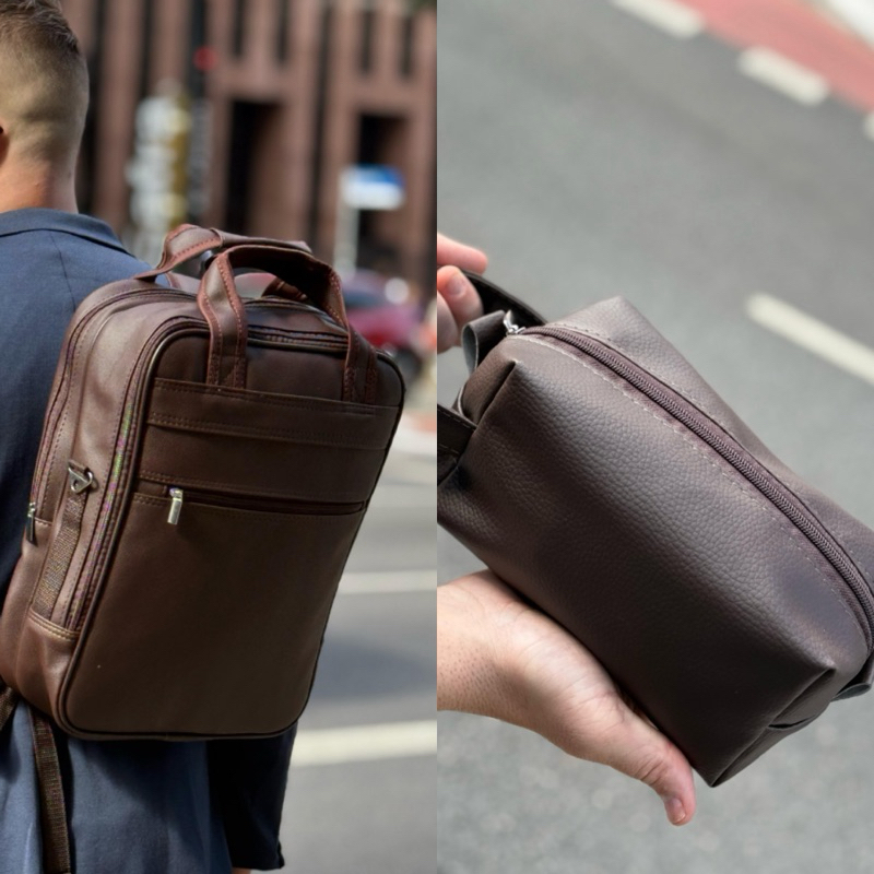 Mochila Executiva 01 +Brinde (necessaire ) Porta Notebook Slim Couro automotivo pode ser usada nas costas ou de lado