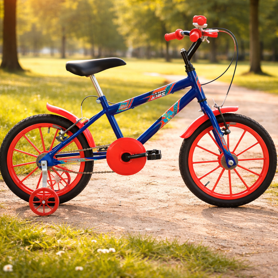 Bicicleta Infantil Aro 16 Menino Azul Vermelho Rodinha Para Lama Buzina Ultra bike Criança