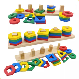 Brinquedo Educativo Montessori Prancha Pirâmide de Madeira Encaixe Formas Geométricas Infantil
