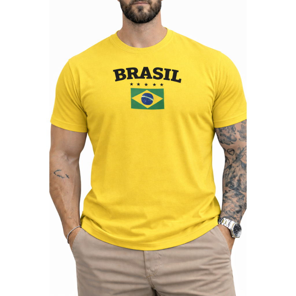 Camiseta Camisa Brasil Bandeira Pré Copa Do Mundo Lançamento Premium Tendência 100% Algodão