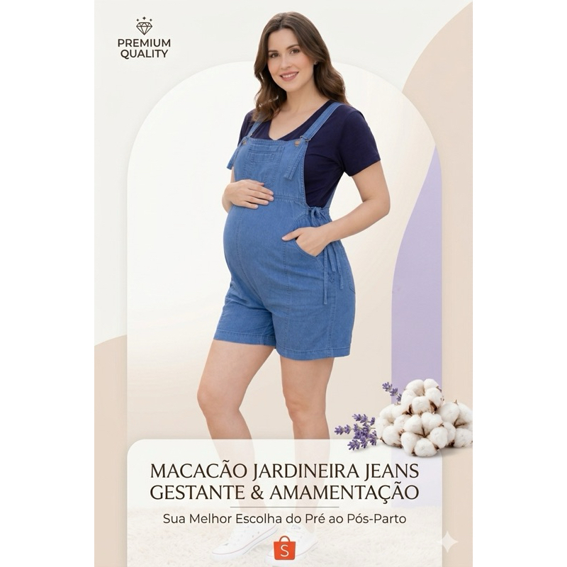 Macacão Jeans Gestante e Amamentação - Moda Grávida Confortável