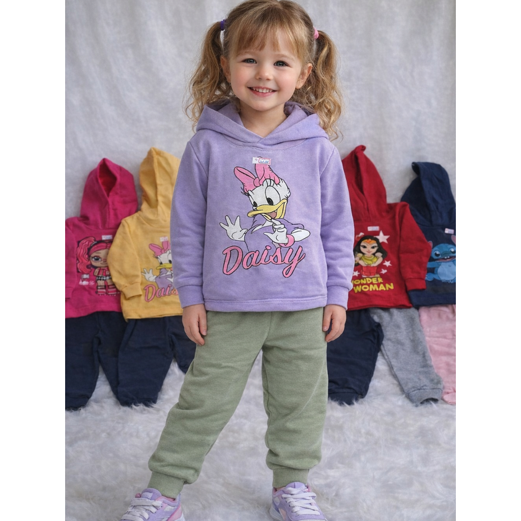 Conjunto Moletom Infantil Inverno Menina Personagem, tamanho de 1 a 3 anos.