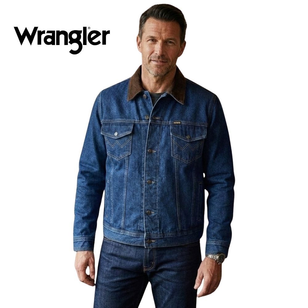 Jaqueta Masculina Wrangler Jeans Com Forro Flanela Lavagem Média Ref. WM9788
