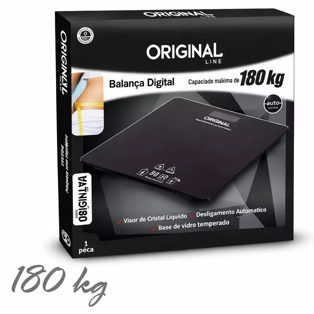 Balança Digital Corporal Banheiro Preta Alta Precisão Peso até 180kg-ORIGINAL LINE