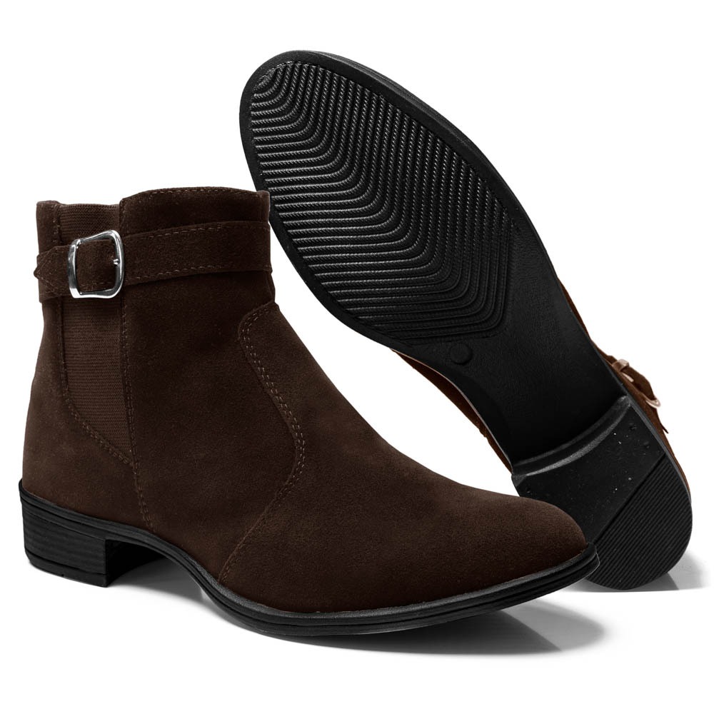 Bota Botinha Nobuck Camurça Feminina Cano Curto Casual Confortavel Sem Salto