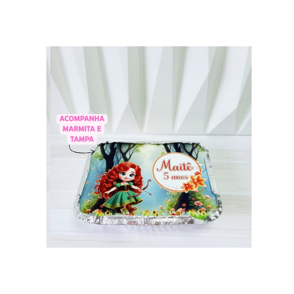 Marmita Princesa Valente Personalizada | Lembrancinha de Festa | Aniversário Princesa Mérida