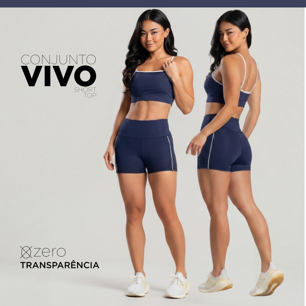 Conjunto Academia Feminino Vivo – Short Cós Alto e Top Alcinha Confortável Zero Transparência