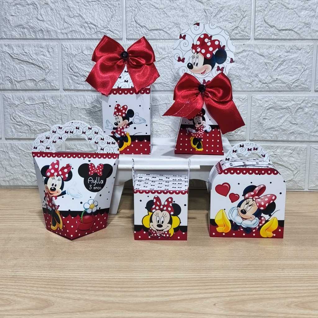 Kit Personalizados caixinhas  Minnie Vermelha Lembrancinhas aniversário-Festa PEGUE E MONTE