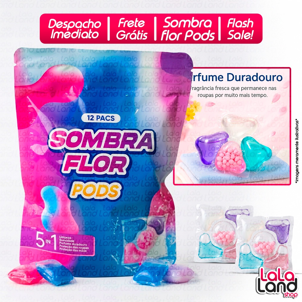 Kit 12 e 36 Pods Sombra Flor 5 em 1 Cápsulas de Lavagem Roupas Com Perfume Duradouro Lava Limpa e Perfuma Roupa