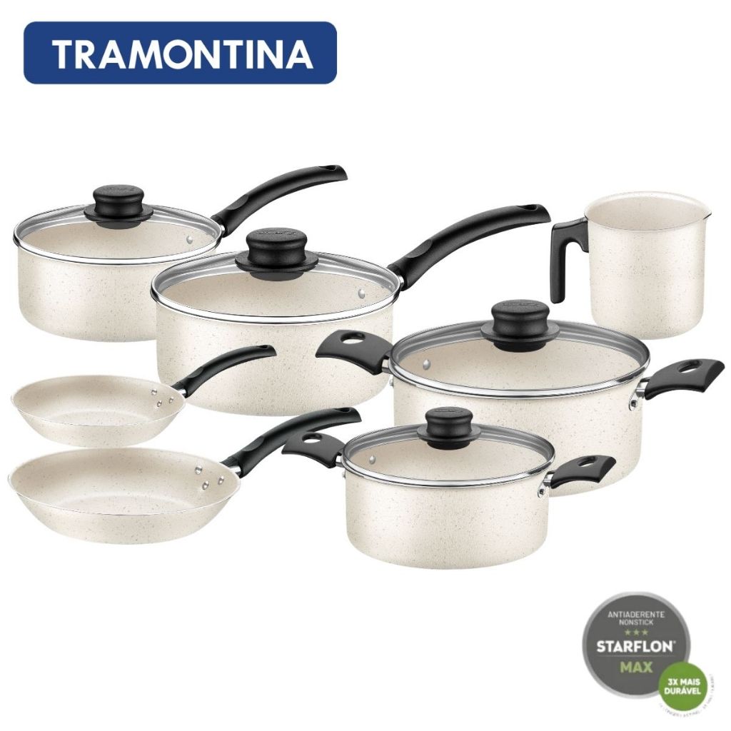 Jogo De Panela Bege Antiaderente Turim 7 Peças Alumínio Tramontina em Oferta na Shopee